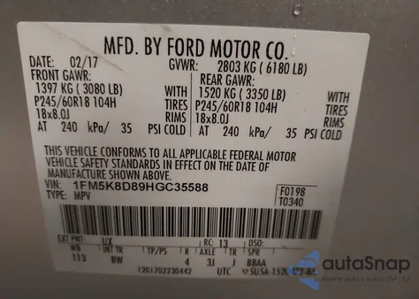 2017 Ford Explorer Xlt from USA, damaged, VIN 1FM5K8D89HGC35588